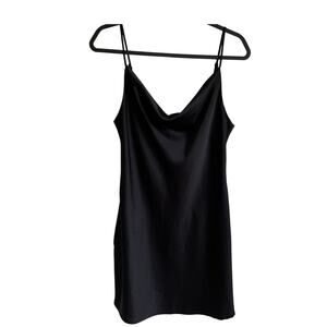 Urban Outfitters Slip Dress Size L Cowl Neck Basic Black Satin Adjustable Straps